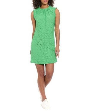 London Times Ruffle Neck Eyelet Minidress - Green
