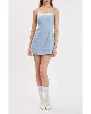Sky To Moon Ruffle Trim Sleeveless Minidress - Blue