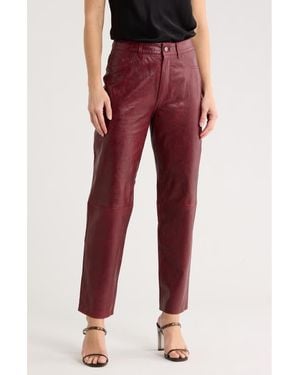 DL1961 Patti High Waist Ankle Straight Leg Leather Pants - Red