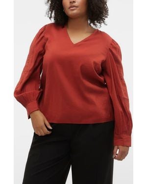 Vero Moda Curve Eyelet Sleeve Top - Red
