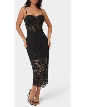 Bebe Lace Corset Body-Con Midi Dress - Black