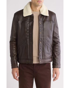 Wrangler Faux Shearling Lined Leather Jacket - Brown