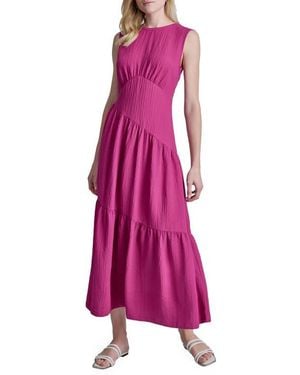 DKNY Sleeveless Crinkled Gauze Tiered Maxi Dress - Pink