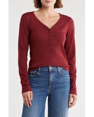 Melrose and Market Long Sleeve Henley - Red