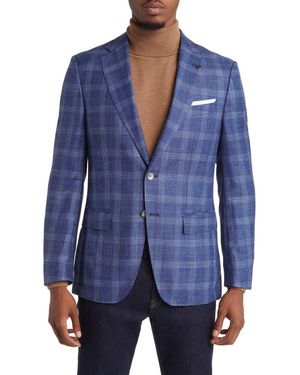 BOSS Hutson Plaid Wool & Silk Blend Sport Coat - Blue