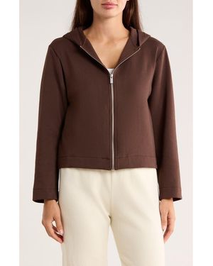 Tahari Crop Full Zip Hoodie - Brown