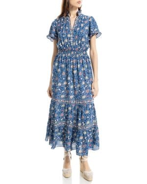 Max Studio Smocked Flutter Sleeve Maxi Dress - Blue
