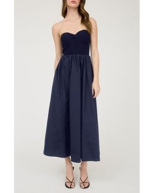 Blu Pepper Mixed Media Strapless Midi Dress - Blue