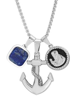 Steeltime Stainless Steel Anchor Pendant Necklace - Metallic