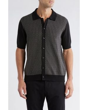 Tahari Button-Up Polo Sweater - Black
