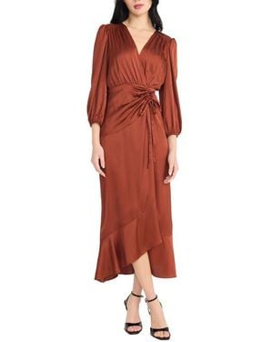 Donna Morgan Front Tie Satin Dress - Red