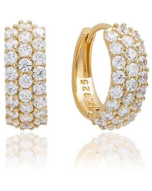 Suzy Levian Three Row Pavé Huggie Hoop Earrings - Metallic