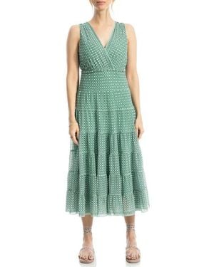 Max Studio V-Neck Sleeveless Mesh Midi Dress - Green
