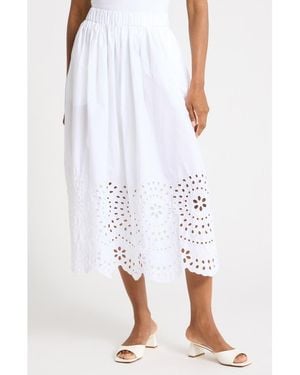 Ellen Tracy Embroidered Eyelet Cotton Poplin Pull-On Skirt - Blue