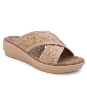 COMODA DESIGNS Nomi Rhinestone Embellished Slide Sandal - Brown