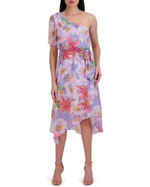 Julia Jordan Floral One-Shoulder Asymmetric Hem Dress - Red