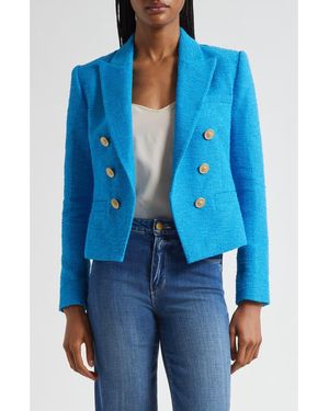 L'Agence Brooke Double Breasted Crop Cotton Blend Blazer - Blue