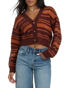 Billabong Something About It Stripe Crop Cardigan - Brown