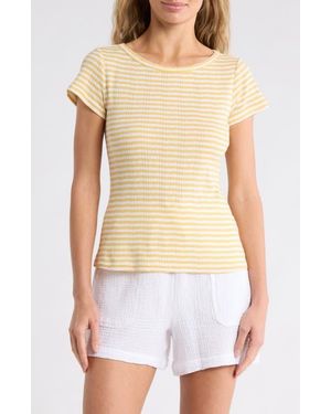 Splendid Boat Neck Pointelle T-Shirt - Natural