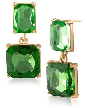 Jardin Princess Cut Crystal Drop Earrings - Green