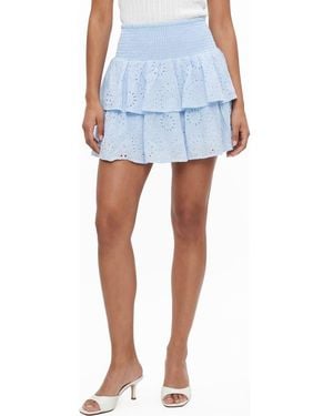 Love By Design Kara Embroidered Eyelet Tiered Miniskirt - Blue