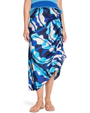 NIC+ZOE Aqua Surf Asymmetric Side Ruched Skirt - Blue