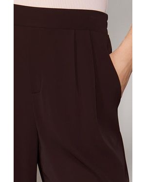 MELLODAY Pleated Wide Leg Crepe Pants - Brown