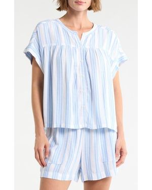 Splendid Short Sleeve Button-Up Top - Blue