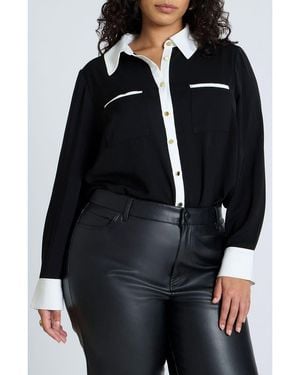 Eloquii Contrast Button-Up Shirt - Black