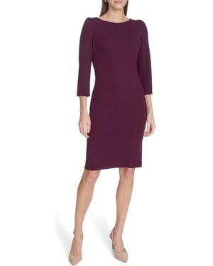 Calvin Klein Scuba Crepe Three-Quarter Sleeve Sheath Dress - Purple