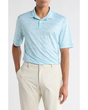 Greg Norman Print Knit Golf Polo - Blue