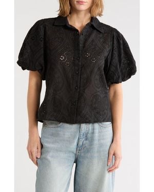 Forgotten Grace Open Stitch Button-Up Shirt - Black
