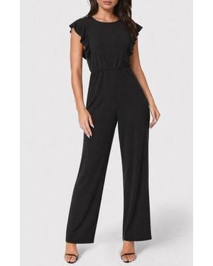 Bebe Flutter Sleeve Wide Leg Jumpsuit - Black