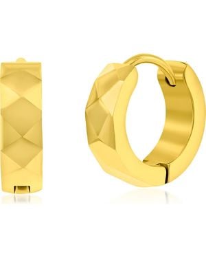 Metallo Diamond Texture Huggie Hoop Earrings - Yellow