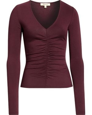 Madewell Shirred V-Neck Long Sleeve Top - Purple