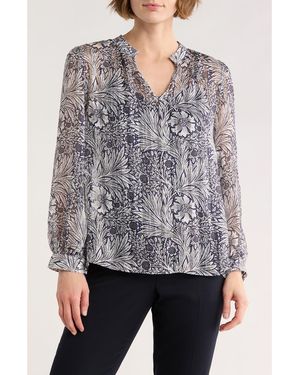 Tahari Floral Long Sleeve Chiffon Top - Gray