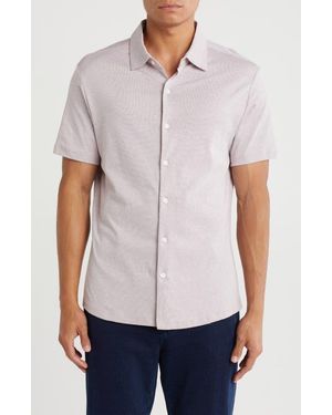 WESTZEROONE Riverway Short Sleeve Cotton Blend Knit Button-Up Shirt - Pink