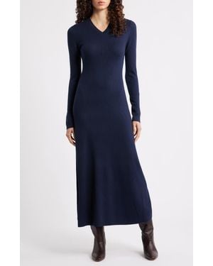 Theory Regal Long Sleeve Rib Maxi Dress - Blue