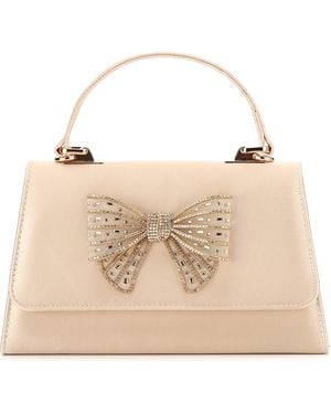Lady Couture Leslie Crystal Bow Satin Clutch - Natural
