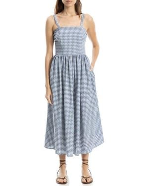 Max Studio Plaid Dobby Fit & Flare Midi Sundress - Blue