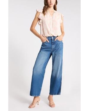 Nordstrom Rack Ruffle Sleeve Tie Neck Top - Blue