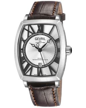 Gevril Oculus Automatic Leather Strap Watch, 36Mm X 43Mm - Gray