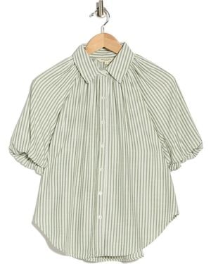 Max Studio Bubble Sleeve Boyfriend Shirt - Green