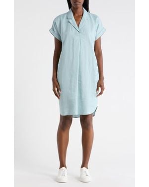 Eileen Fisher Notch Collar Linen Shirt Dress - Blue
