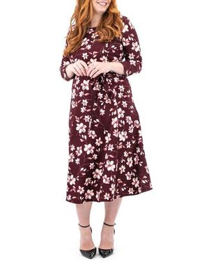 Nina Leonard Scoop Neck Jersey Midi Dress - Red