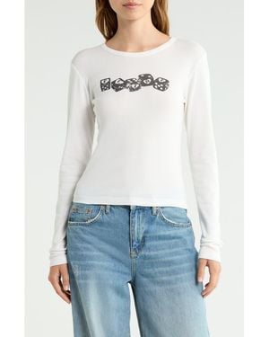 BDG Flirt Dice Long Sleeve Crop T-Shirt - White