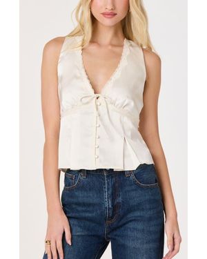 Astr Myrna Lace-Trimmed Satin Top - White