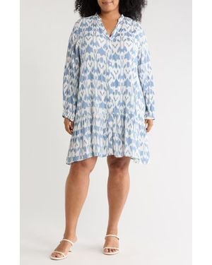 Boho Me Ikat Long Sleeve Cover-Up Dress - Blue