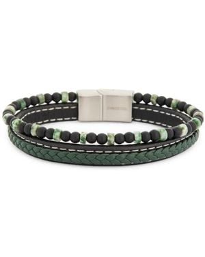 Nordstrom Rack Faux Leather & Beaded Double Strand Bracelet - Black