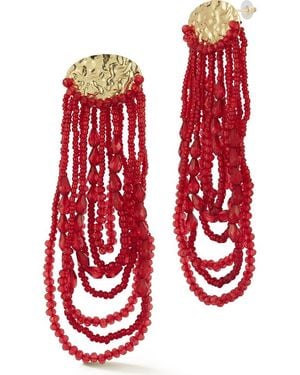 Sphera Milano Beaded Fringe Drop Earrings - Red
